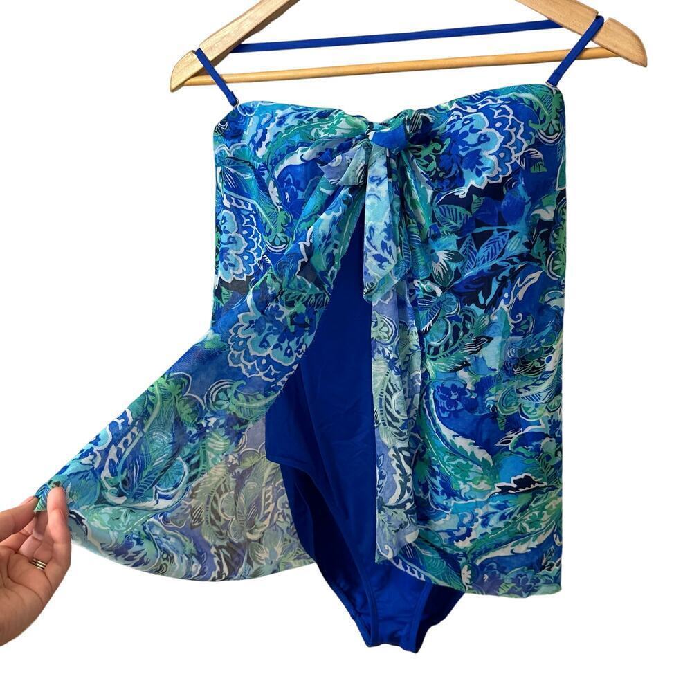 Lauren Ralph Lauren One Piece Blue Paisley Floral Swimsuit Women's sz 10 FLowy